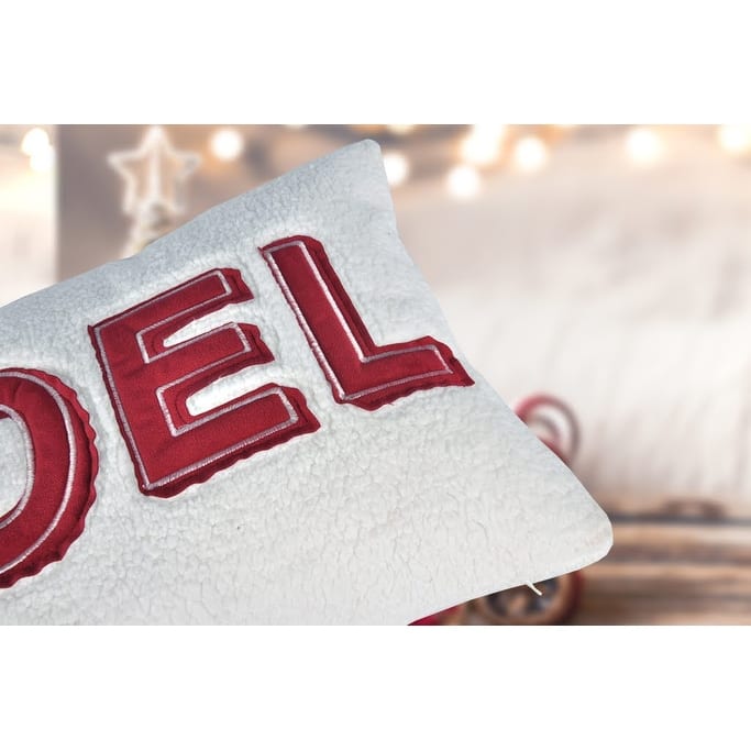Noel Christmas Throw Pillow with Insert - 14x20" White Sherpa Accent Cushion in Red and Ivory
