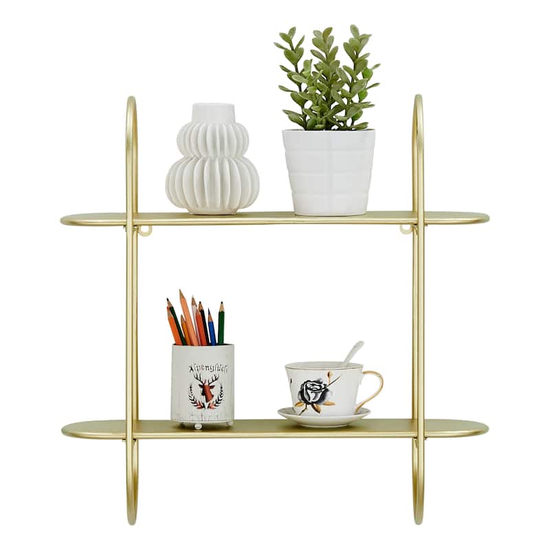 Danya B. Two-Tier Warm Gold Metal Hanging Bracket Wall Mounted Shelf