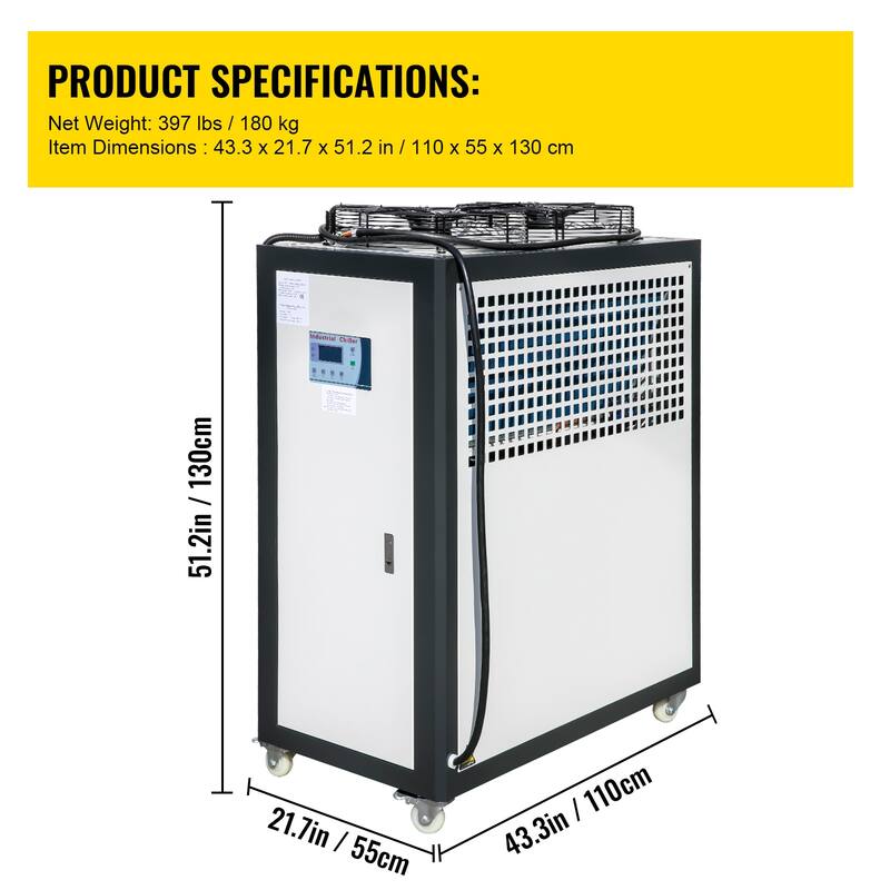 UIMOSO Air Cooled Water Chiller 5 Ton Portable, 5Hp 53L Tank Industrial Chiller, Finned Condenser - 5Hp 53L
