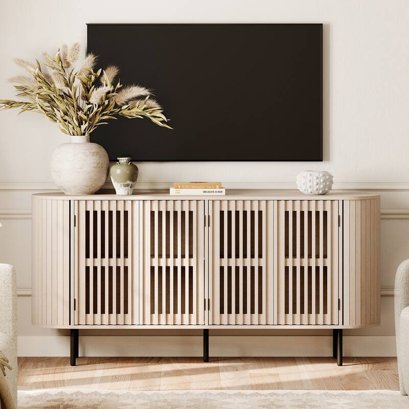 WAMPAT 64.4" Fluted TV Stand,Mid Century Modern Entertainment Center for TVs Up to 70 inches - Natural