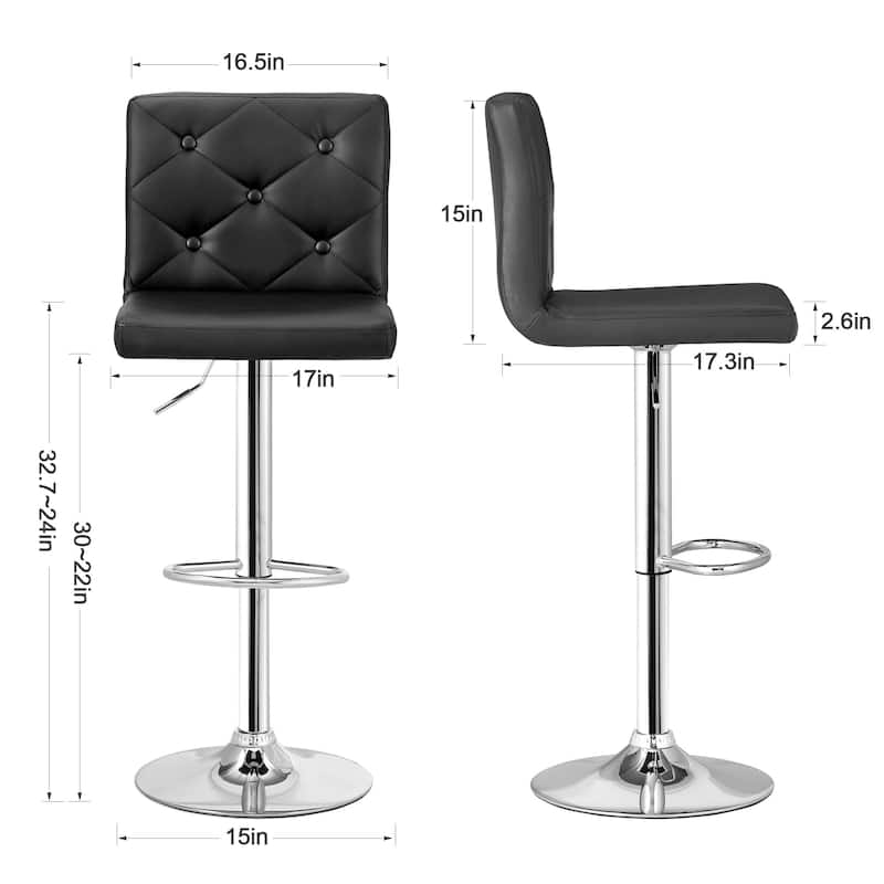 Javlergo 4 Pack 360° Swivel Bar Stools Adjustable PU Leather Stools with Diamond Tufted Back Curved Footrest