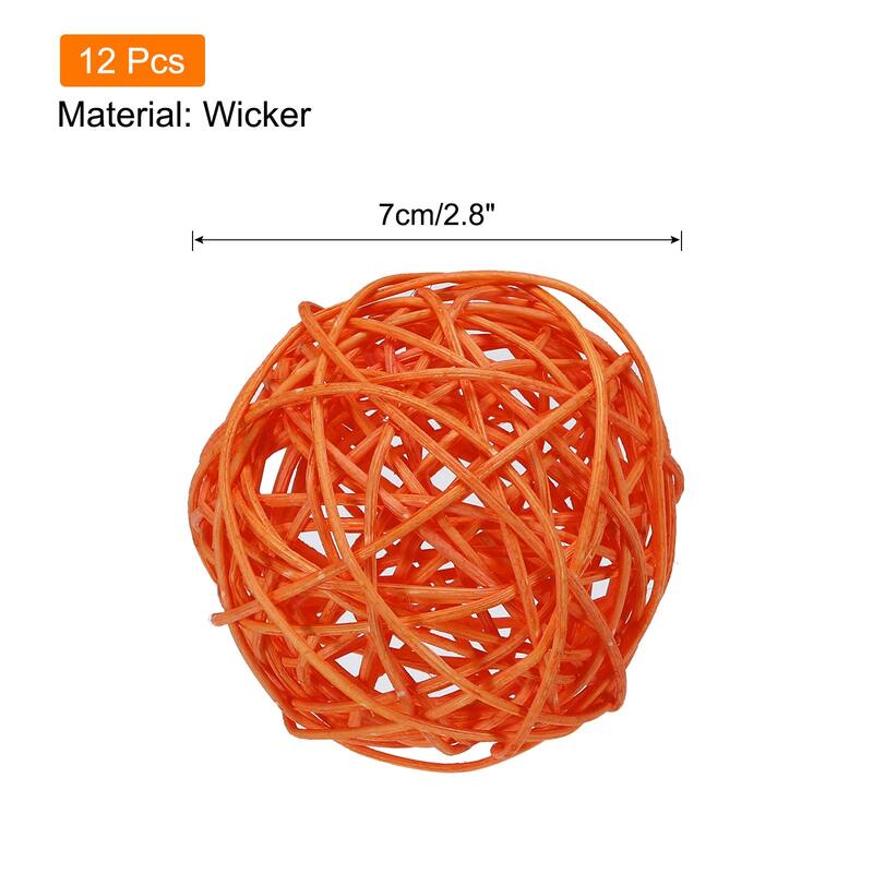 12 Pcs Wicker Rattan Balls 2.8In for Vase Fillers Party Decorative - Orange