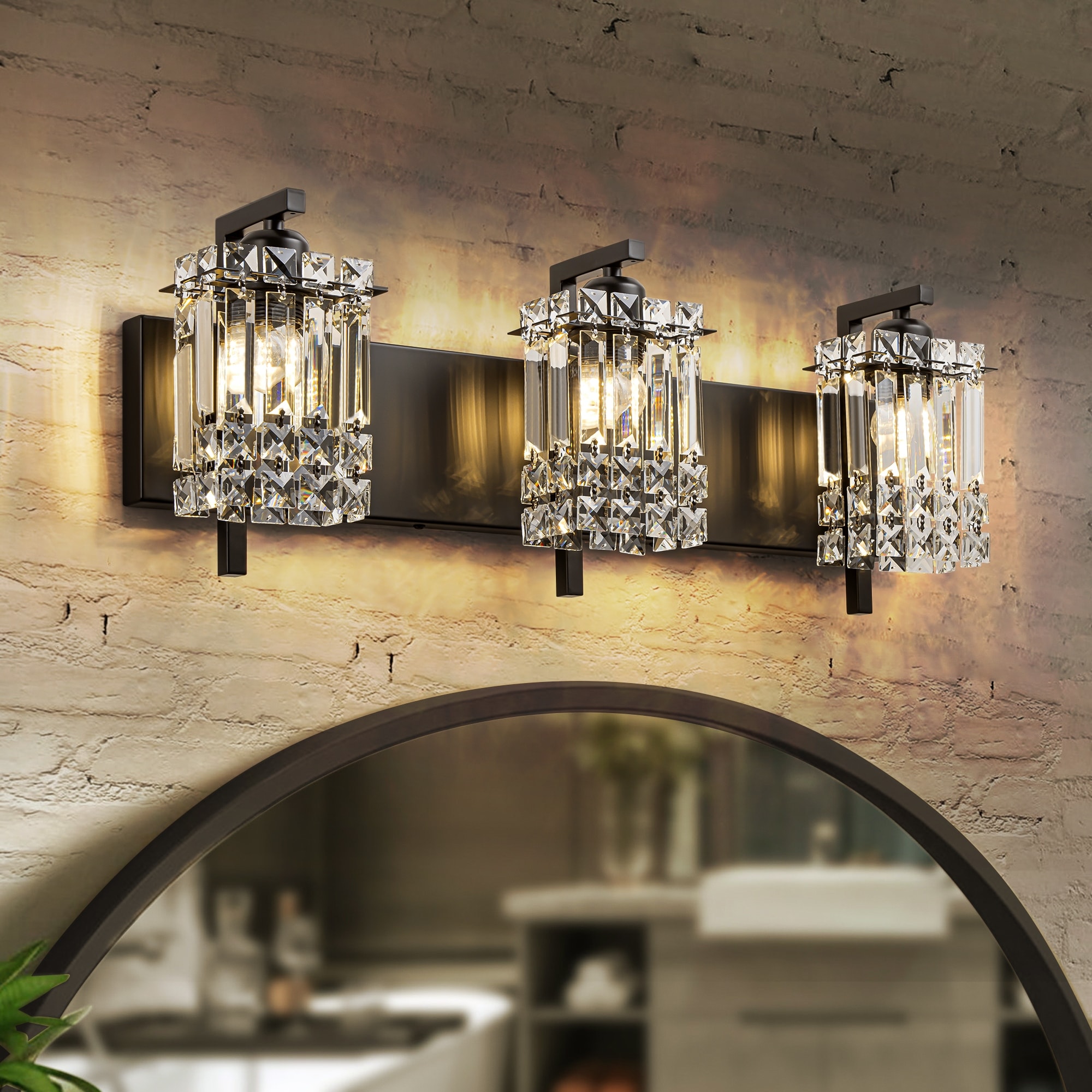 Rennnsan 3-Light Modern Glam Crystal Bathroom Vanity Lights Wall Sconce Lighting for Mirror