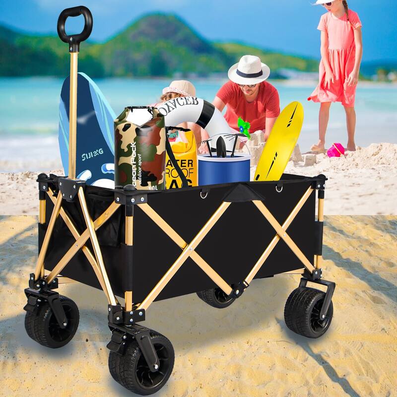 Collapsible Utility Wagon - 360° Rotating Wheels, Steel Frame, 200 lb Load, Compact Storage