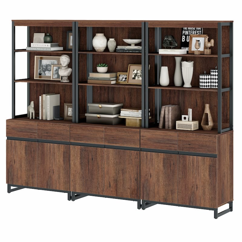 WAMPAT Modern 72" Tall Bookcase with Metal Base and Adjustable Shelves, Library Book Shelf with Storage Cabinet