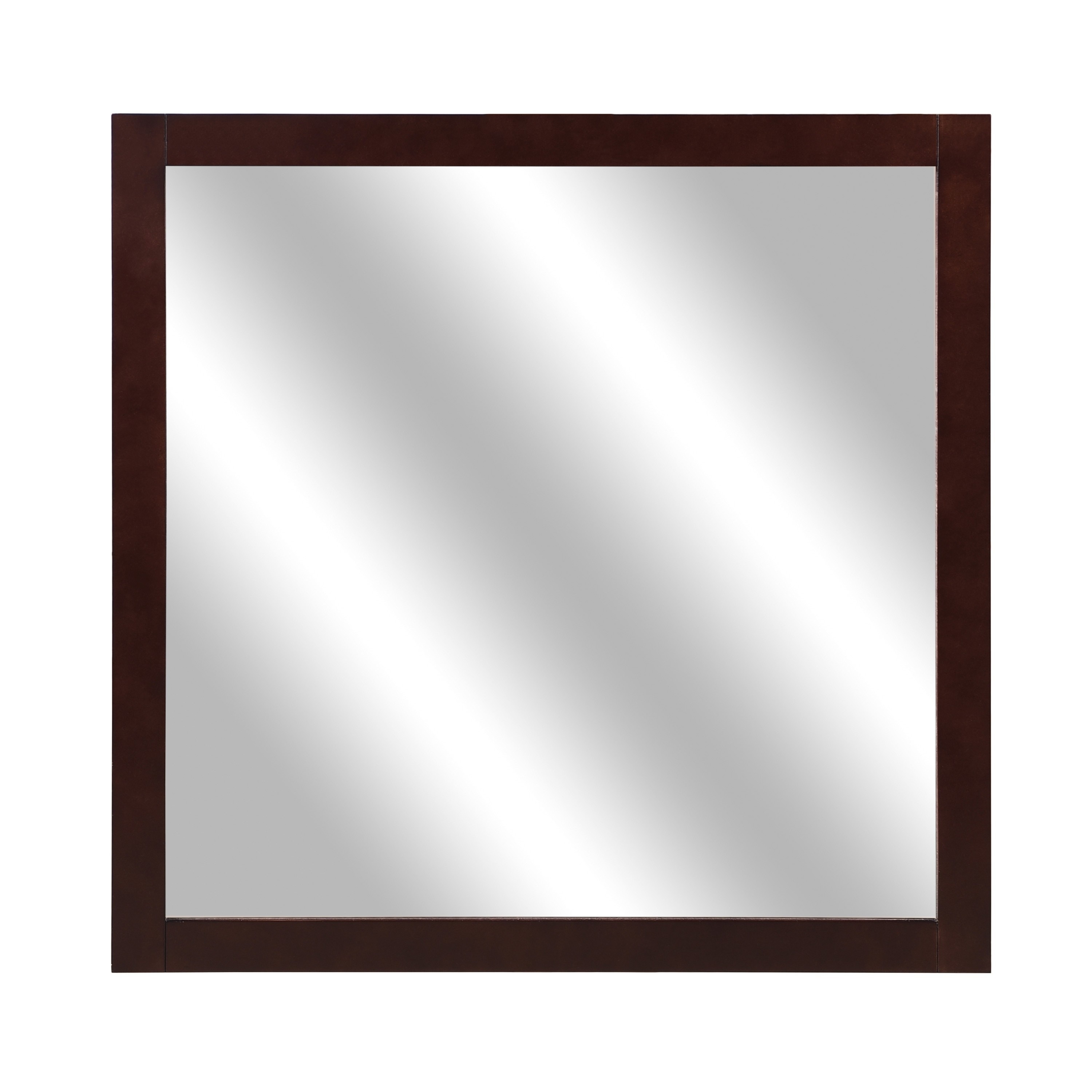 Transitional Style Square Mirror with Wooden Frame, Cherry Brown