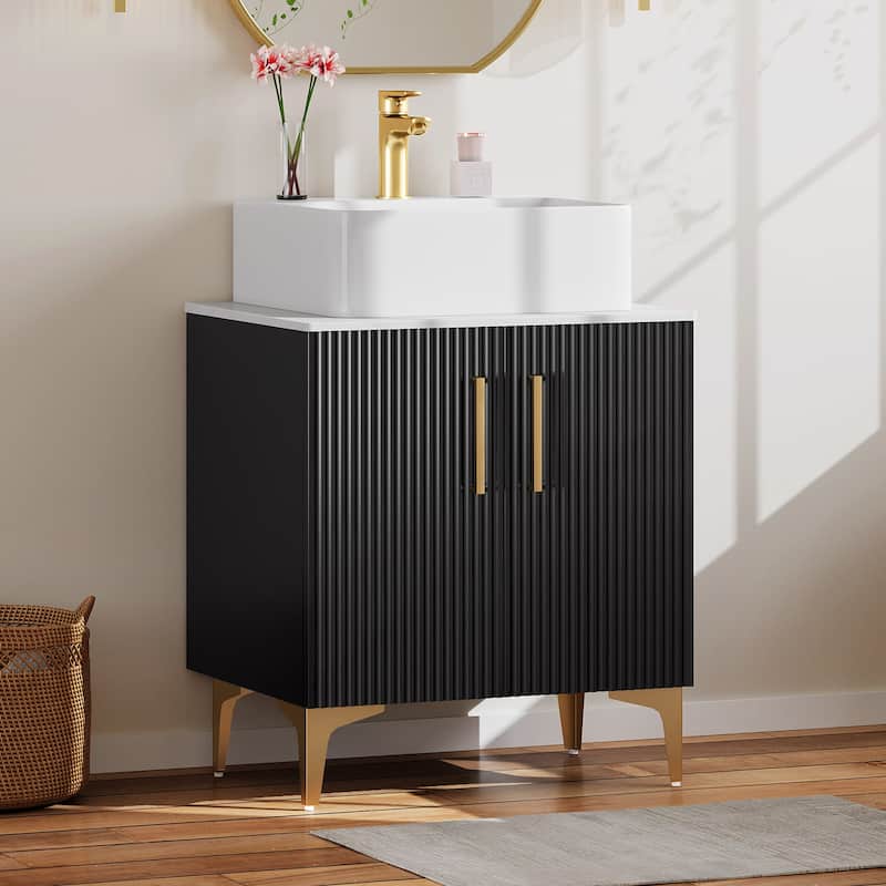 Moasis 24"/30" Bathroom Vanity Sink Combo Black Cabinet Vanity and White Ceramic Sink