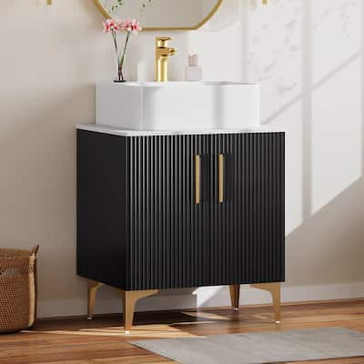 Moasis 24"/30" Bathroom Vanity Sink Combo Black Cabinet Vanity and White Ceramic Sink