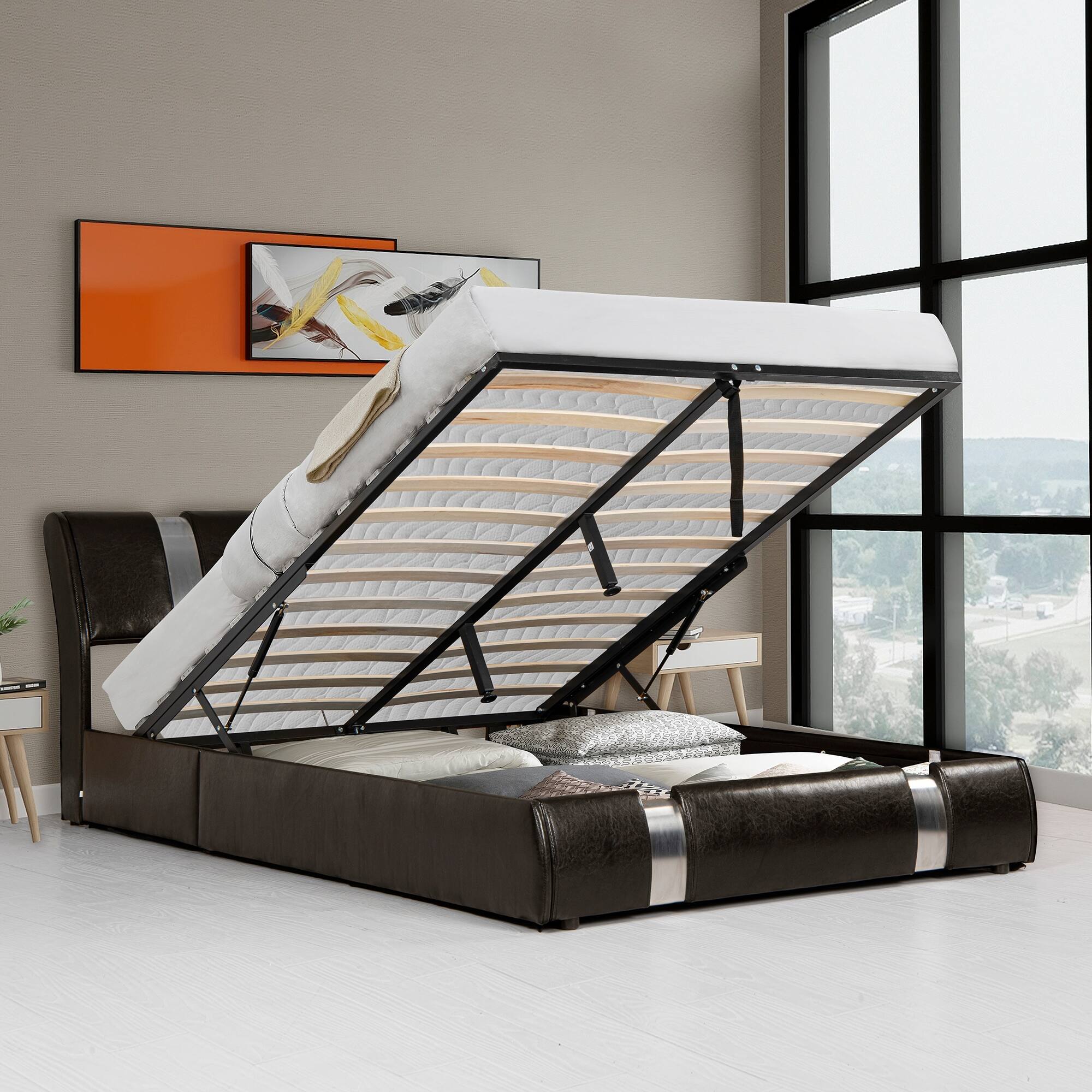 Full Size Lift Up Storage Bed Frame with Stainless steel sheet ...