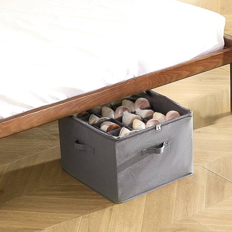 Under Bed Shoe Organizer with Dividers and Clear Cover for Storage - 17 x 17 x 12.4 in