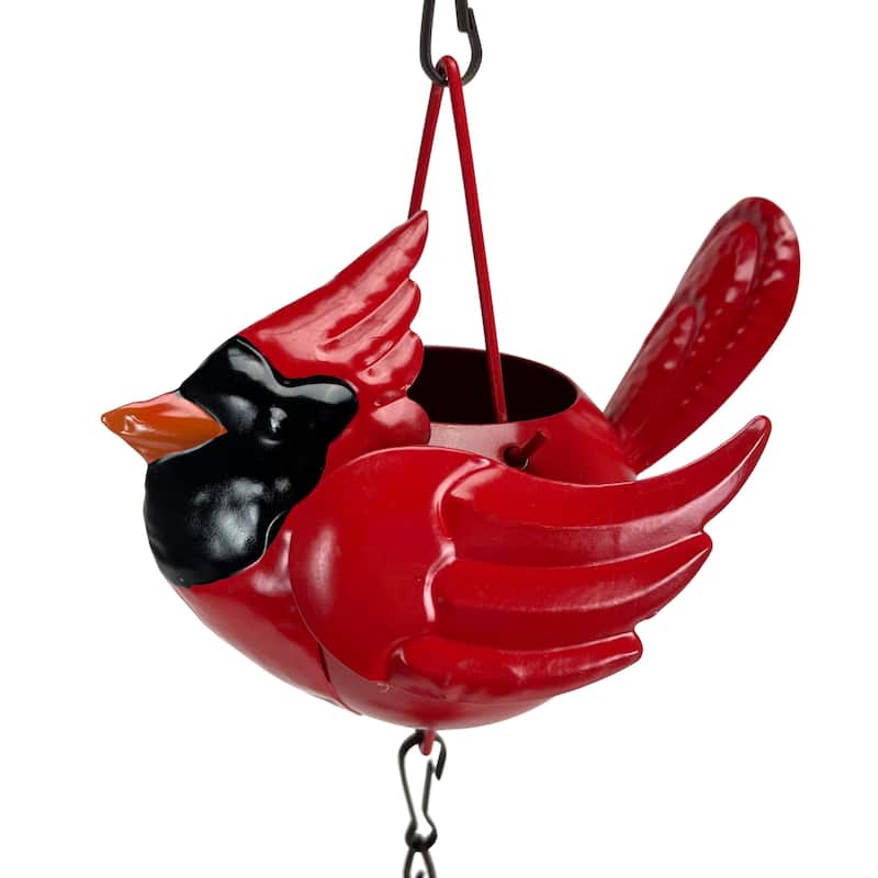 85-Inch Metal Rain Chain - 7 Red Cardinal Birds - Weighted Bell - - 4 X 85 X 5.5 inches