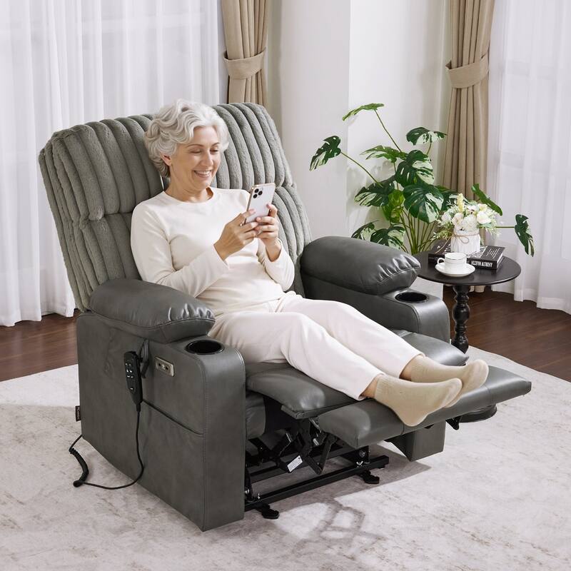MCombo 180° Lay Flat Power Lift Recliner Chair for Elderly, Dual Motor Lift Chair with Full-Body Heating for Sleeping - Dark Grey