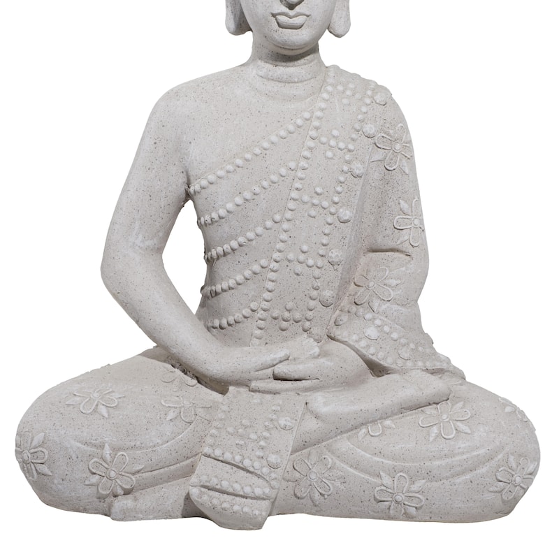 Magnesium Oxide Buddha Indoor Outdoor Meditating Garden Sculpture with Floral Carvings - Gray - Roche River Decor