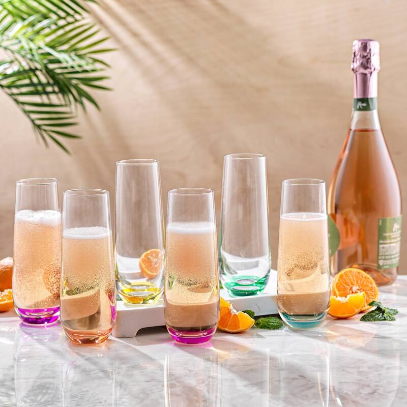 JoyJolt Hue Colored Stemless Champagne Flute Glasses 9.4 oz - Set of 6 - 9.4 oz