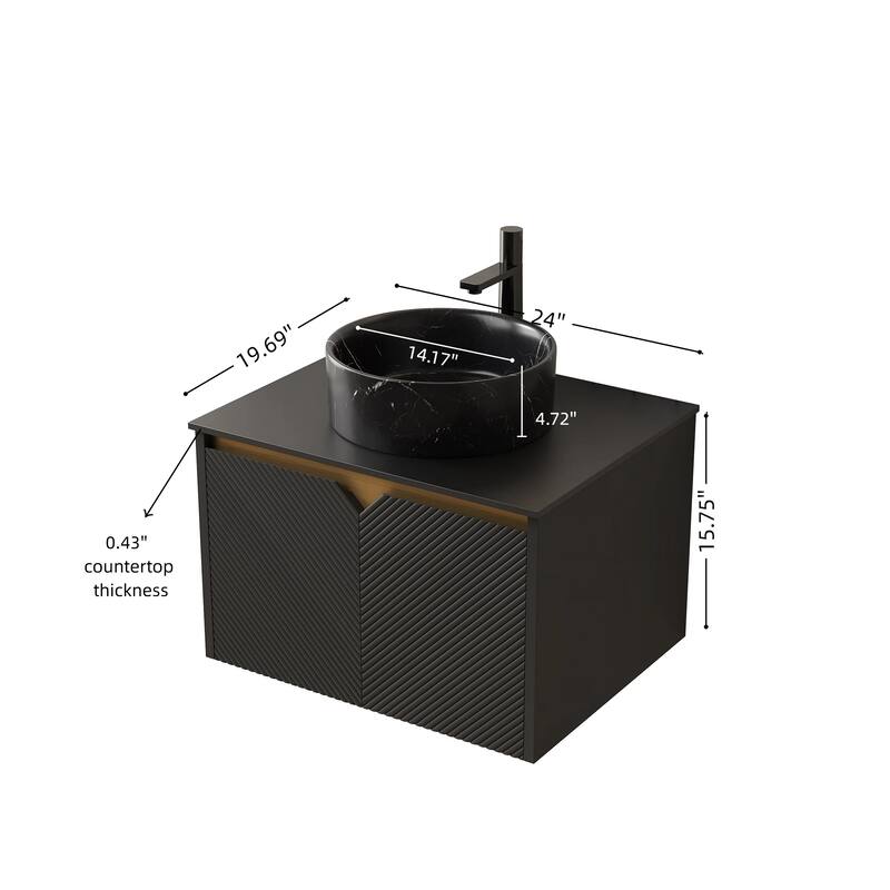 24" Bathroom Vanity & Sink, Wall-Mounted Floating Plywood Storage Cabinet, Twill Double Doors with Metal Trim
