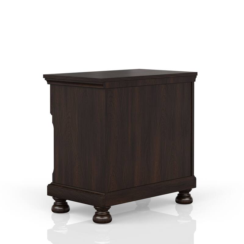 Dark Cherry Nightstand with Two Drawers, Transitional Design