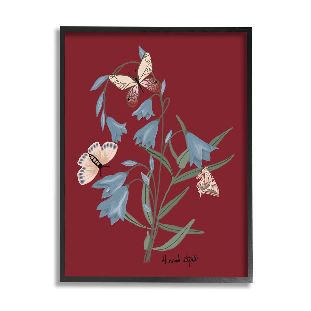 Stupell Butterflies & Flower Sprigs Framed Giclee Art Design by Hannah Byatt
