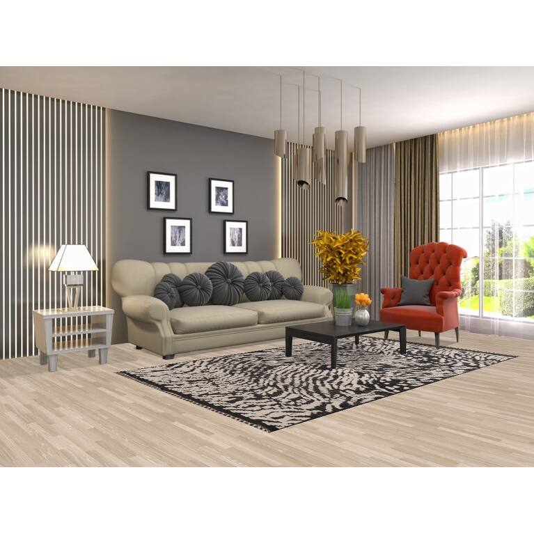 Black Ivory Moroccan Abstract Area Rug Hand-Knotted Wool Carpet - 5'0"x 8'5"