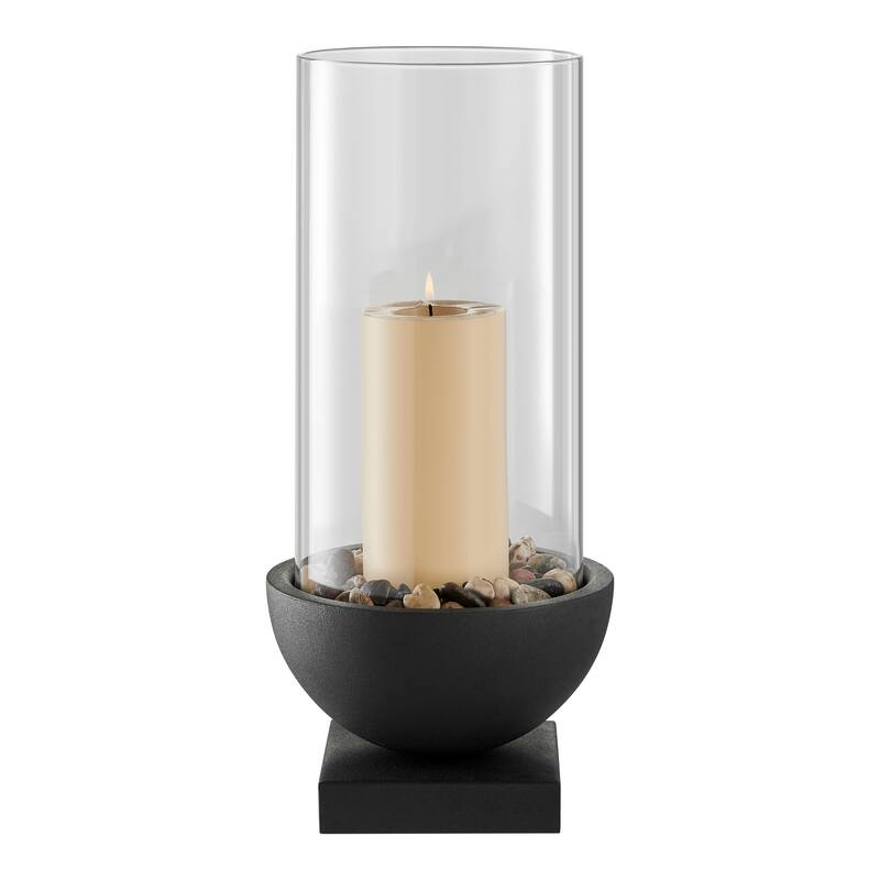 Large Pillar Candle Holders with Pebble and Pedestal Base - 15.25" - Black