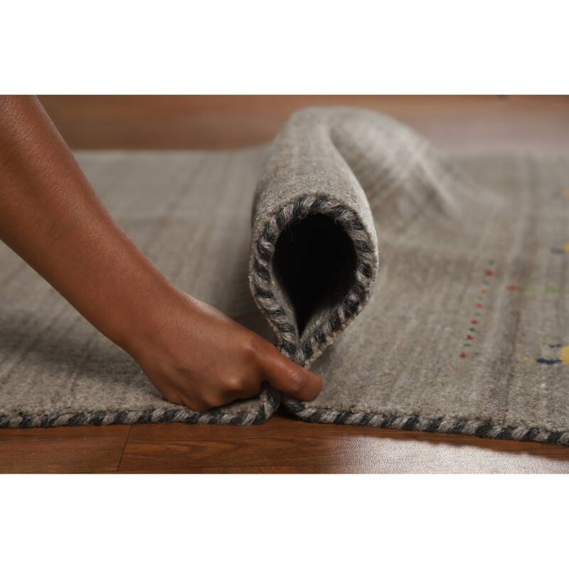 Hand Knotted Oriental 100% Wool Carpet Tribal Animal Pictorial Greys & Charcoal Gabbeh Area Rug - 7' 9'' X 5' 0''