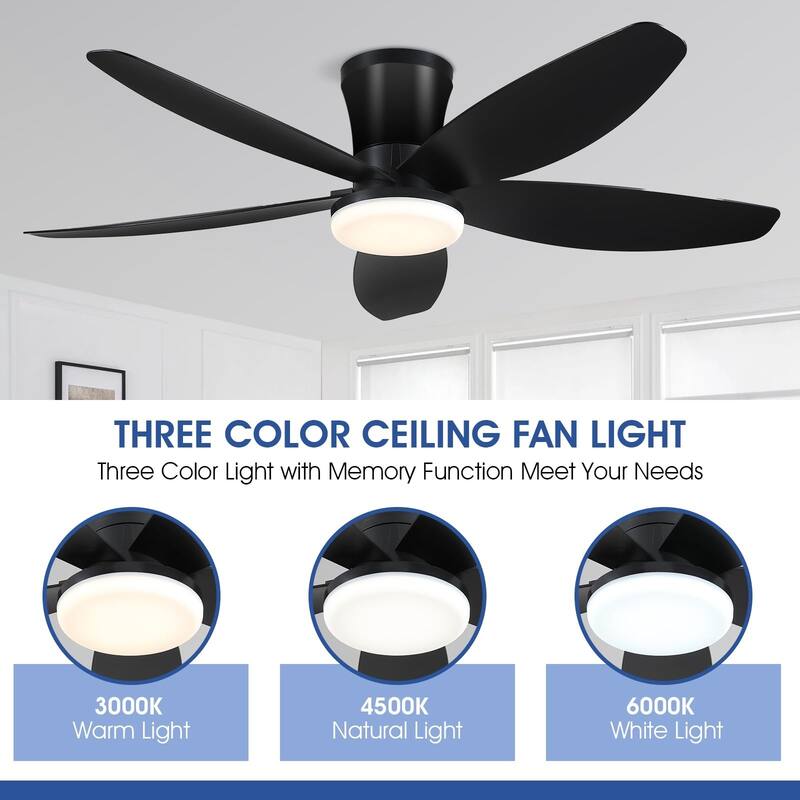 36'' Inch Small Flush Mount Ceiling Fan with Light, 6 Speeds, Dimmable - N/A