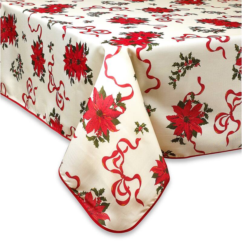 Violet Linen European Christmas Poinsettia Bows and Ribbons Tablecloth
