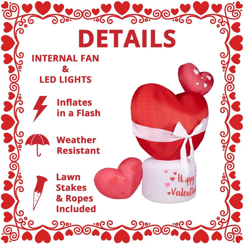 Fraser Hill Farm 8-Ft. Tall Valentine's Day Heart, Blow Up Inflatable - 8 Feet