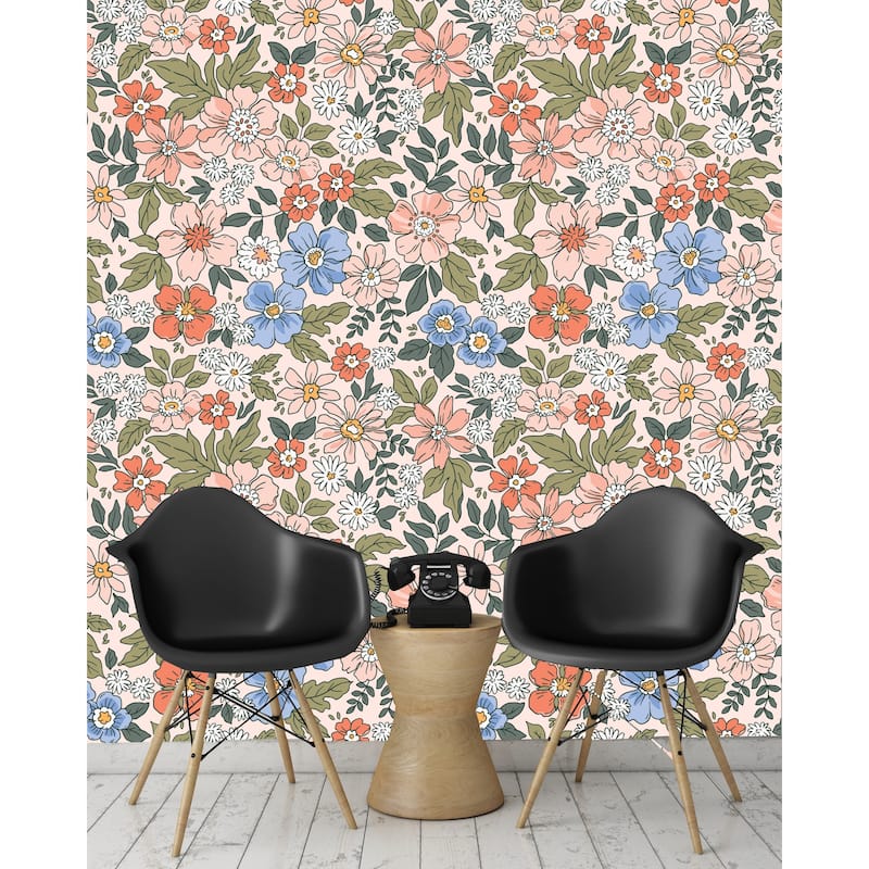 Summer Pansy Florals Peel and Stick Wallpaper Roll Size 10'L x 24''W