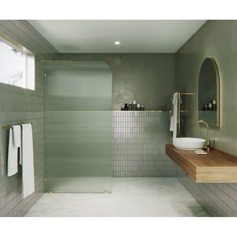 Glass Warehouse 38" x 78" Frameless Shower Door - Single Fixed Panel Fluted Frosted Radius
