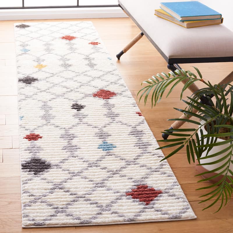 SAFAVIEH Marrakech Ardith Moroccan Boho Tribal Rug - 2'2" x 9' Runner - Ivory/Grey