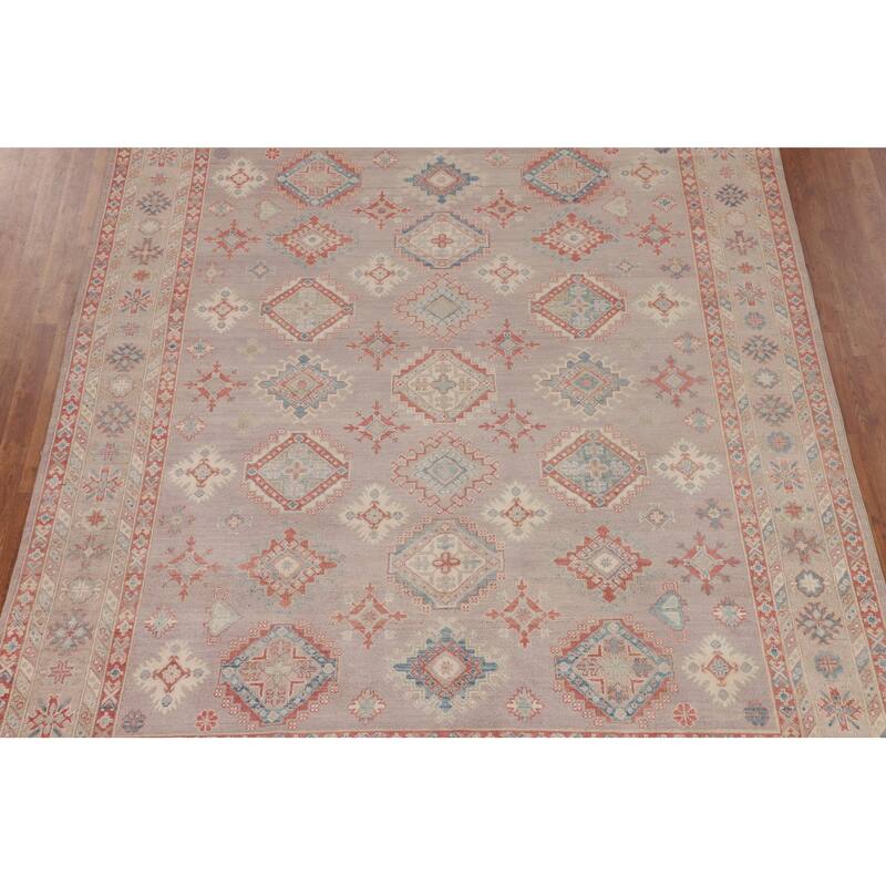 Geometric Kazak Oriental Area Rug Hand-Knotted Home Decor Wool Carpet - 8'1" x 9'10"
