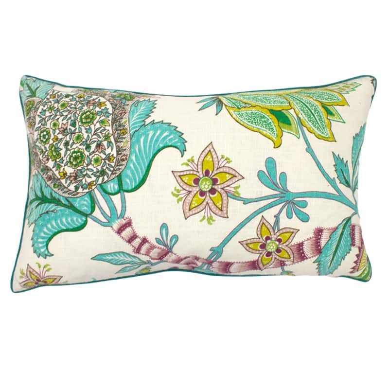Jiti Indoor Jade Tropical Floral Patterned Cotton Decorative Rectangle Lumbar Pillows Cushion for Sofa Chair 12 x 20