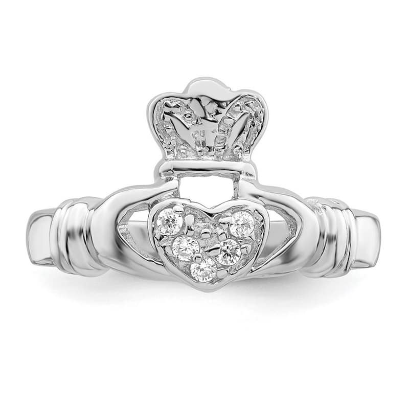 Curata 925 Sterling Silver Polished Open back CZ Cubic Zirconia Simulated Diamond Claddaugh Ring