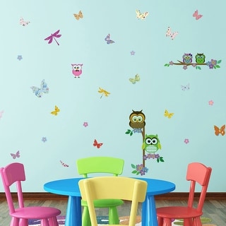 Walplus Colorful Butterflies Owl Tree Kids Wall Sticker Nursery Decor