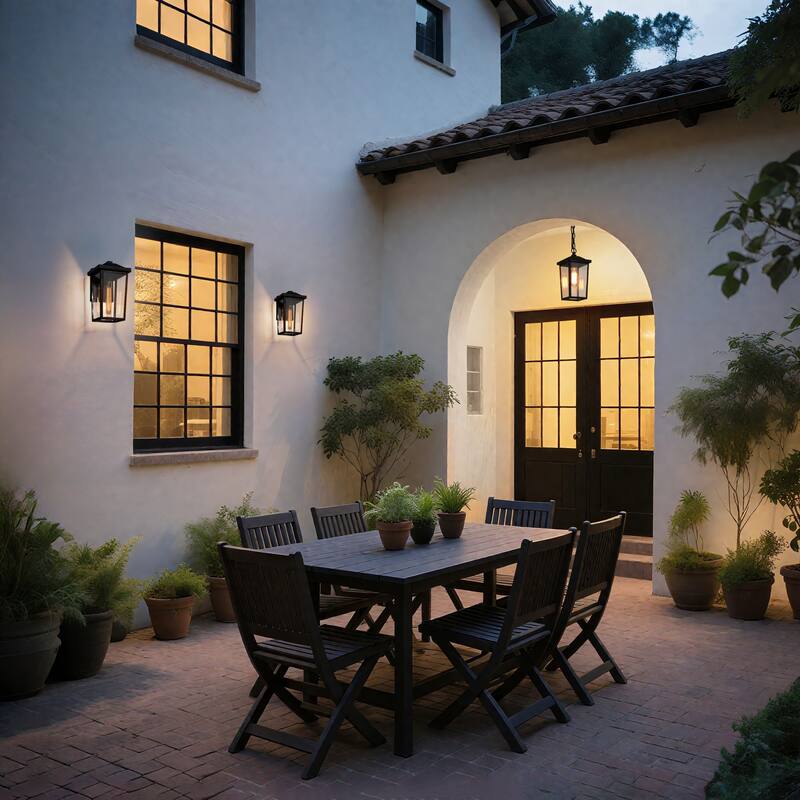 Bern Modern 1-Light Black Outdoor Ceiling Lights Lantern Porch Pendant Light - L 6.3"x W 6.3"x H 13"