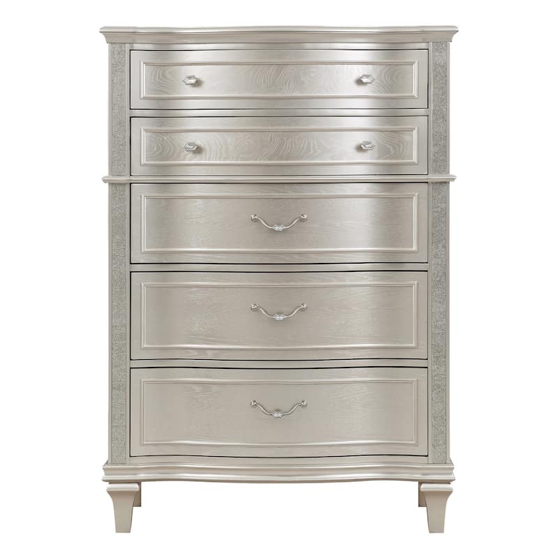 Inz 60 Inch 6 Drawer Tall Dresser Chest, Elegant Trim, Classic Silver