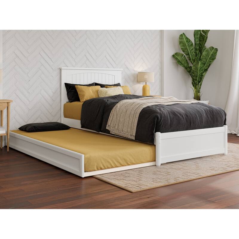 Malta Platform Bed with Panel Footboard and Twin XL Trundle - White - Twin XL