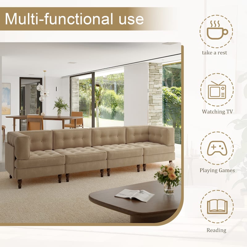 Oversized Modular Sectional Corduroy Fabric Tufted Sofa