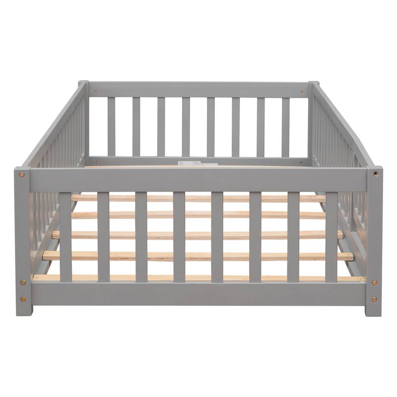 Twin size Floor Platform Bed with Fence and Door