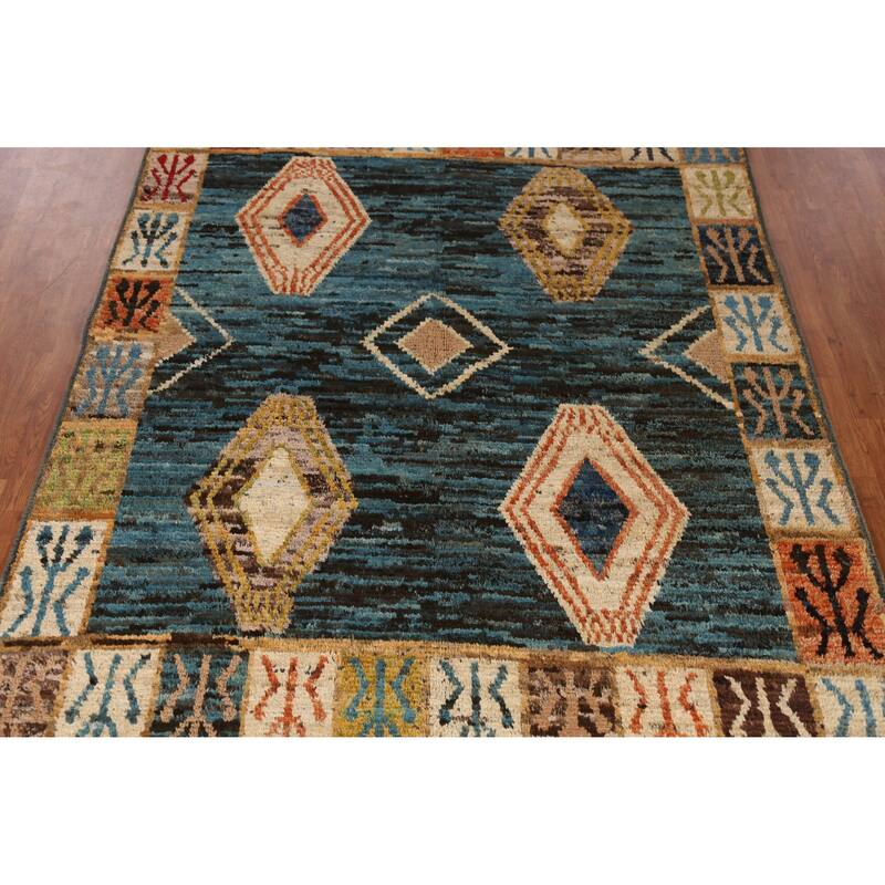 Blue Moroccan Oriental Area Rug Handmade Wool Carpet - 6'8" x 9'7"