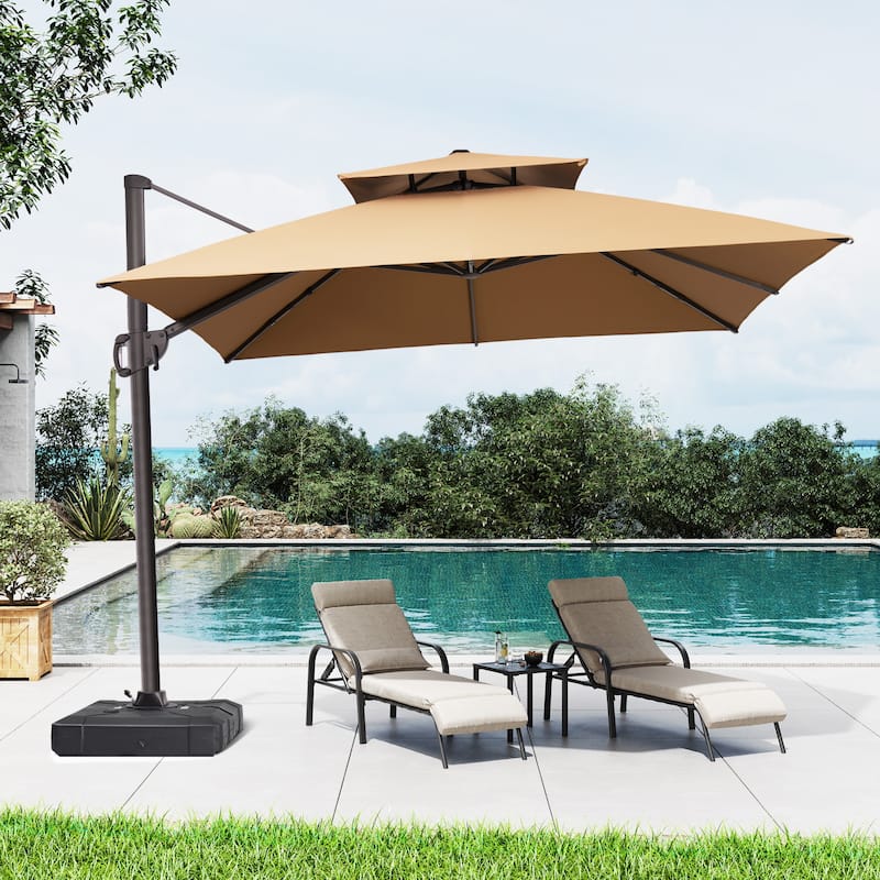 Outdoor 10FT Square Offset Cantilever Patio Umbrella 360-Degree Rotation
