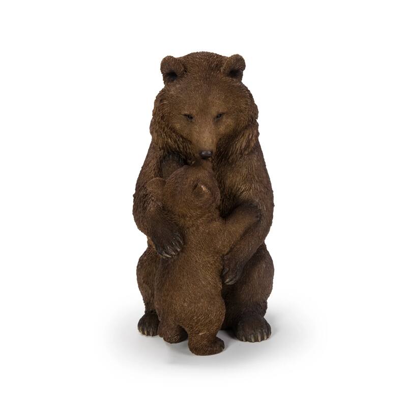 Cuddling Mother and Baby Bear Outdoor Garden Statue - 11.75" - Brown
