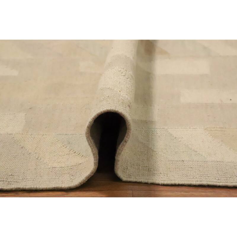 Hand Woven Oriental 100% Wool Carpet Southwestern Tribal Greys & Charcoal Kilim Area Rug - 12' 10'' X 9' 11''