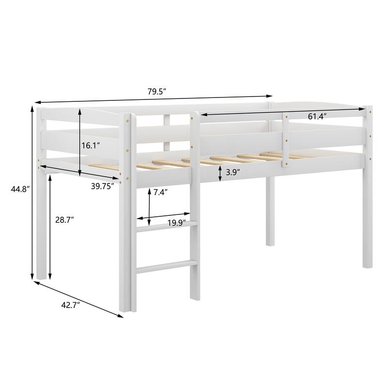 Modern Twin Size Low Loft Beds with Ladder
