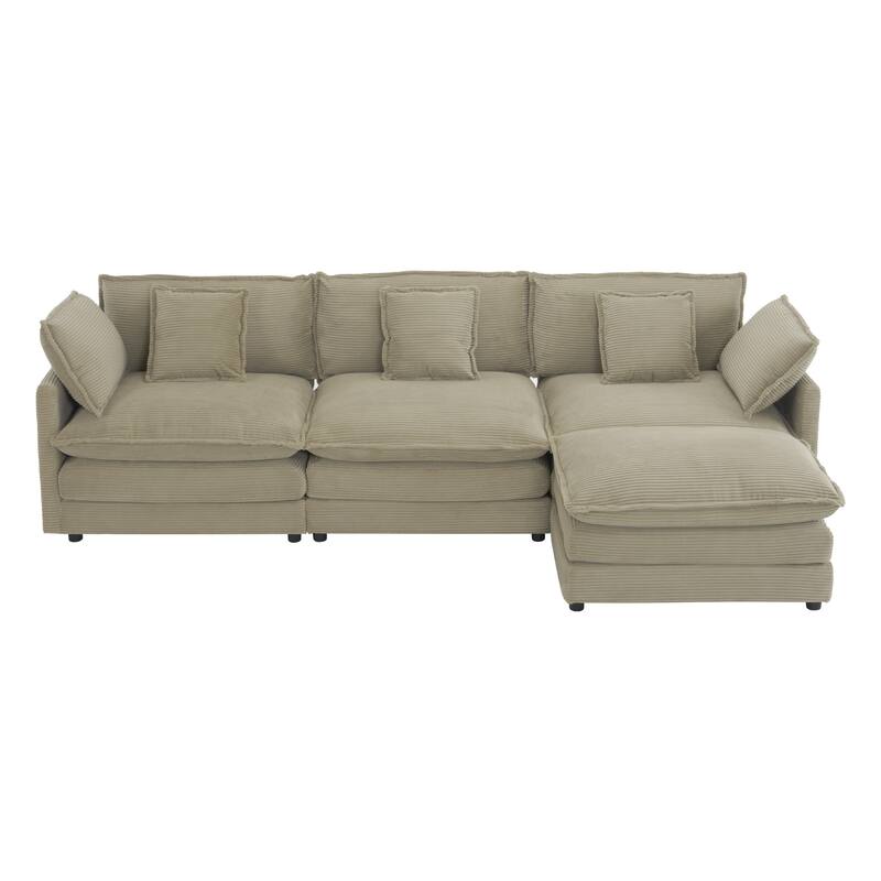 112.6" Corduroy Upholstered L-Shaped Modular Sectional Sofa with Side Storage Pockets