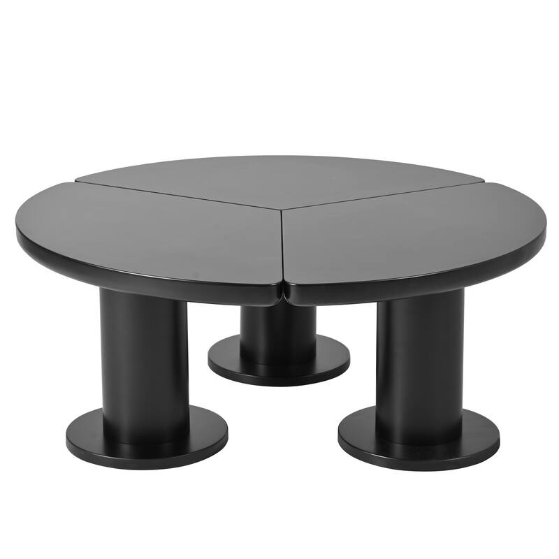 39.4" Round Coffee Table, Petal-Shaped Center Table with 3 Thick Legs, Wood Medium End Table for Living Room