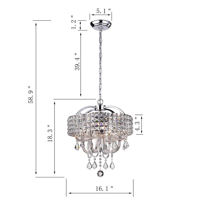 Anteron 4-Light Chrome Crystal Chandelier - Chrome Finish