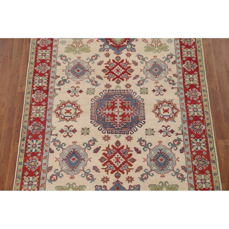 Ivory Kazak Area Rug Handmade Wool Carpet - 4'11" x 6'8"