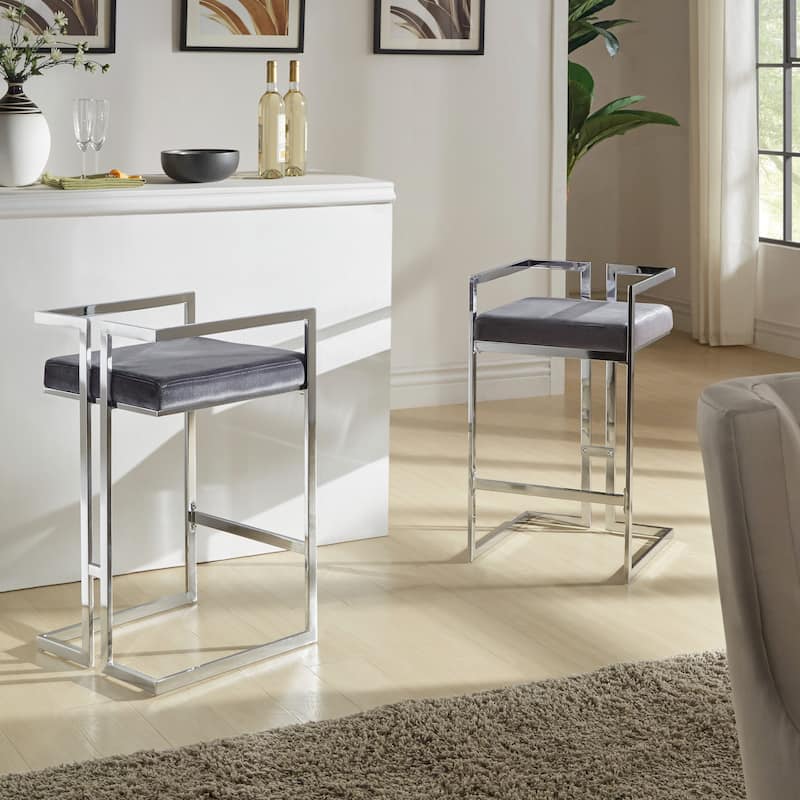 Tanner Velvet Upholstered Chrome Finish Metal Barstool (Set of 2) by iNSPIRE Q Bold