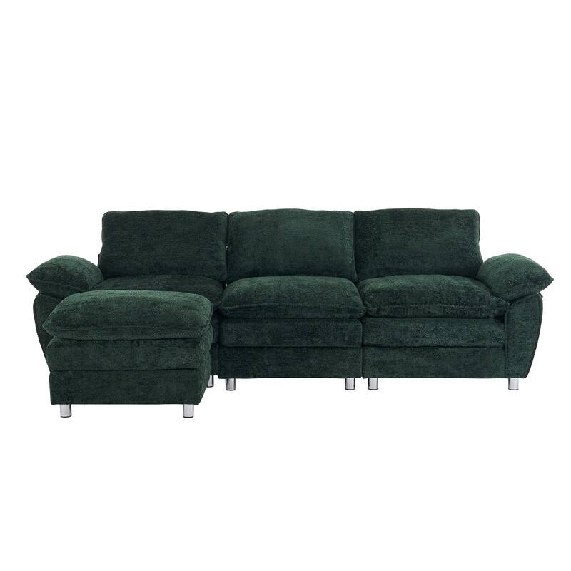 102" Three-seat Chenille L-shaped Sectional Sofa with Ottoman